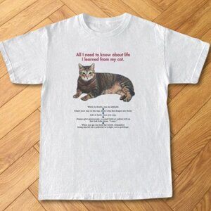 White Funny Cat Lover Graphic T-Shirt Life Lessons From My Cat Humor Tee